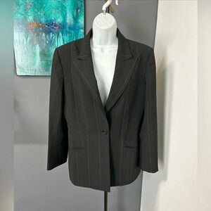 Anne Klein Womens Size 12 Blazer Black Pin Stripe Single Button Office Corporate